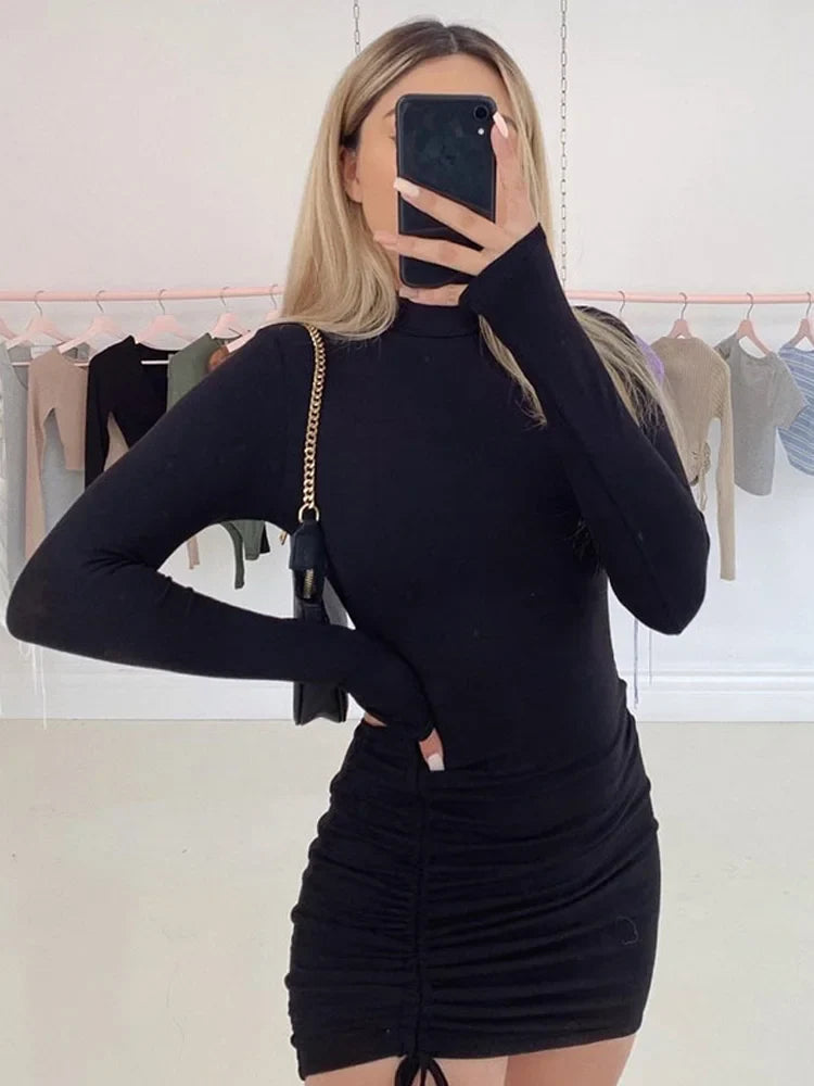 Sara Turtleneck Rynket Bodycon Mini Kjole