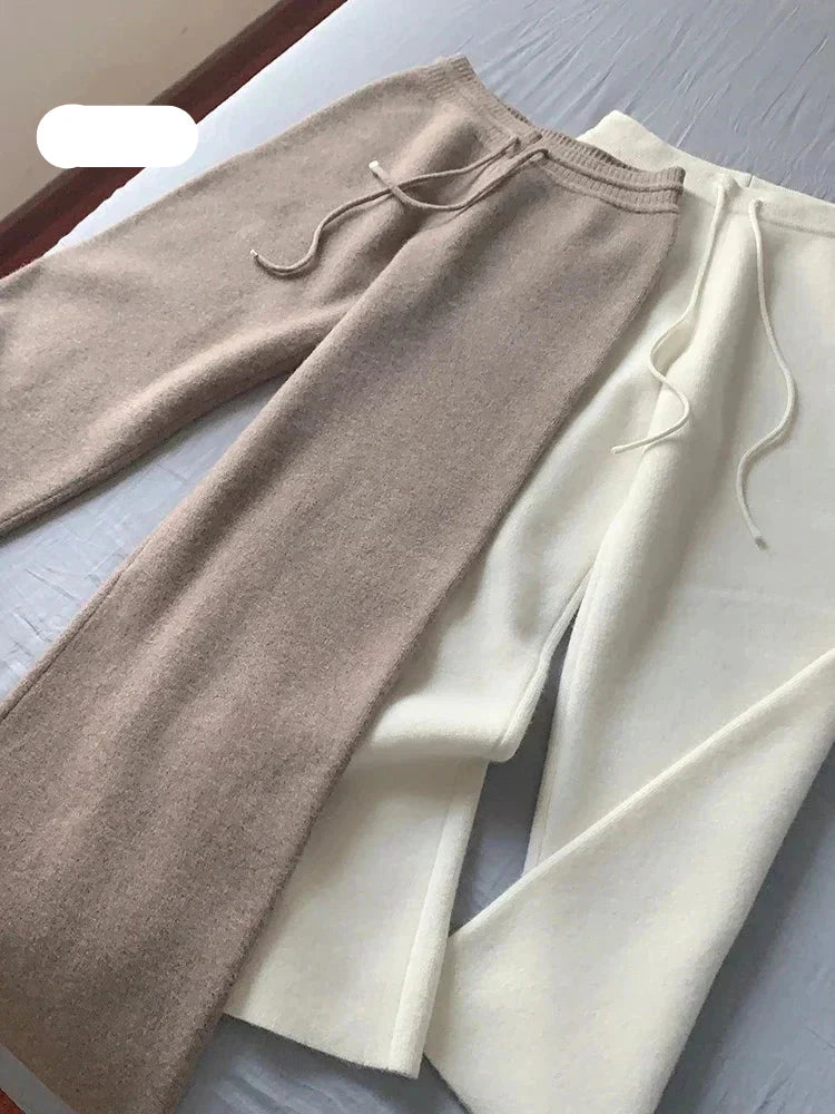 Pantalones anchos de punto de lana con cintura alta Mila: estilo otoño/invierno elegante y acogedor