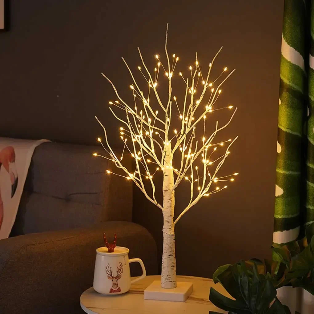 Lampada LED con albero di betulla incantata, luce natalizia