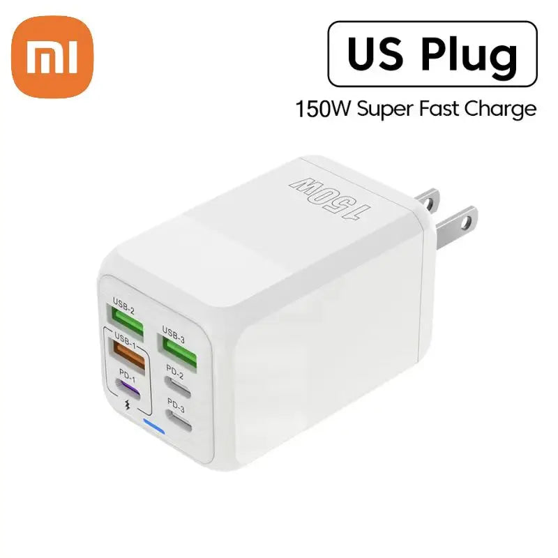 Xiaomi 150W Super Quick Charger Adapter – 6-Port PD Type C & QC 3.0 Fast Charging for iPhone, Samsung, PC, and More (10A Ultra High Speed)