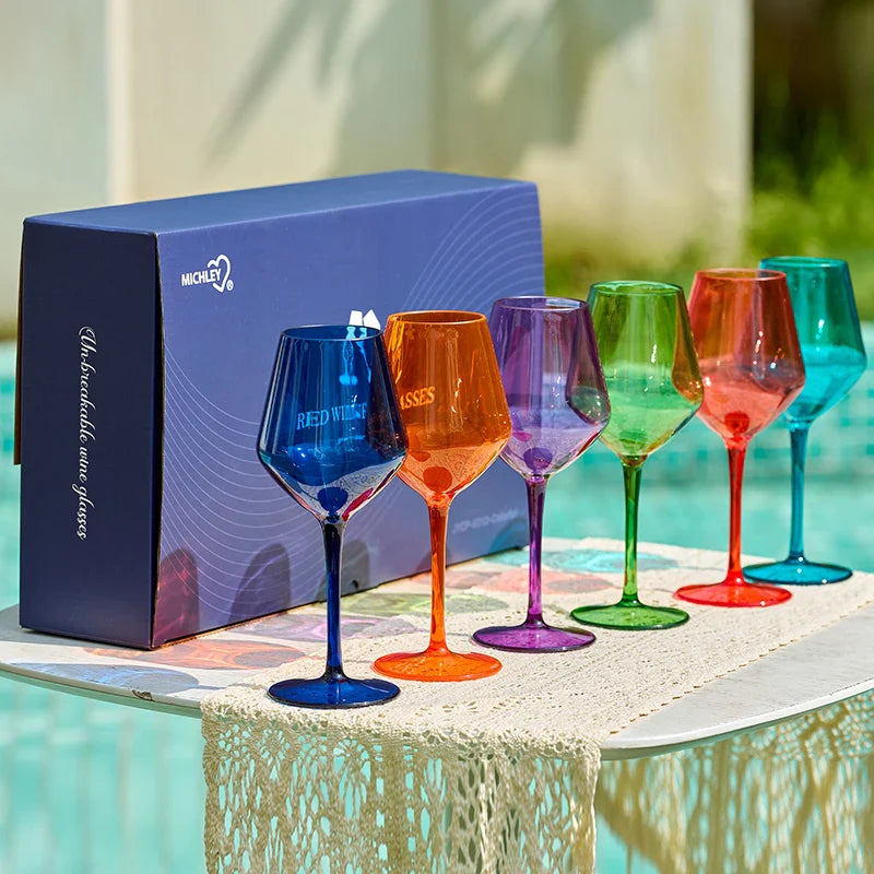 MICHLEY Unbreakable Tritan Wine Glass Set (2/4/6PCS) – Colorful & Poolside Ready