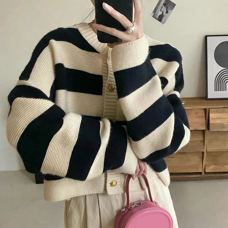 Josephine: Striped Knitted Cardigan/sweater