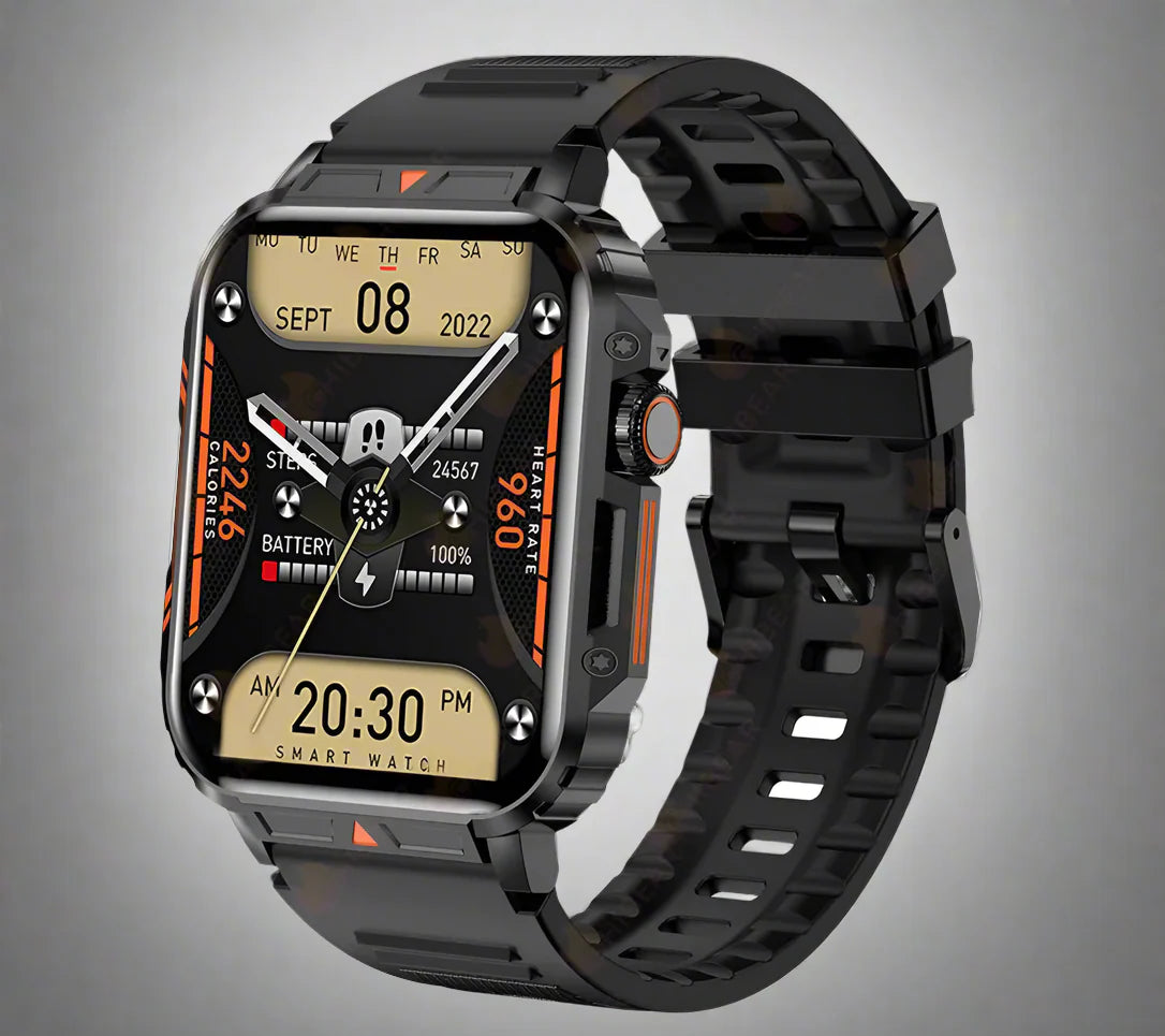 Apollo 2024 Smartwatch Militar – Chamadas Bluetooth, Monitor de Fitness & IP68 à Prova de Água