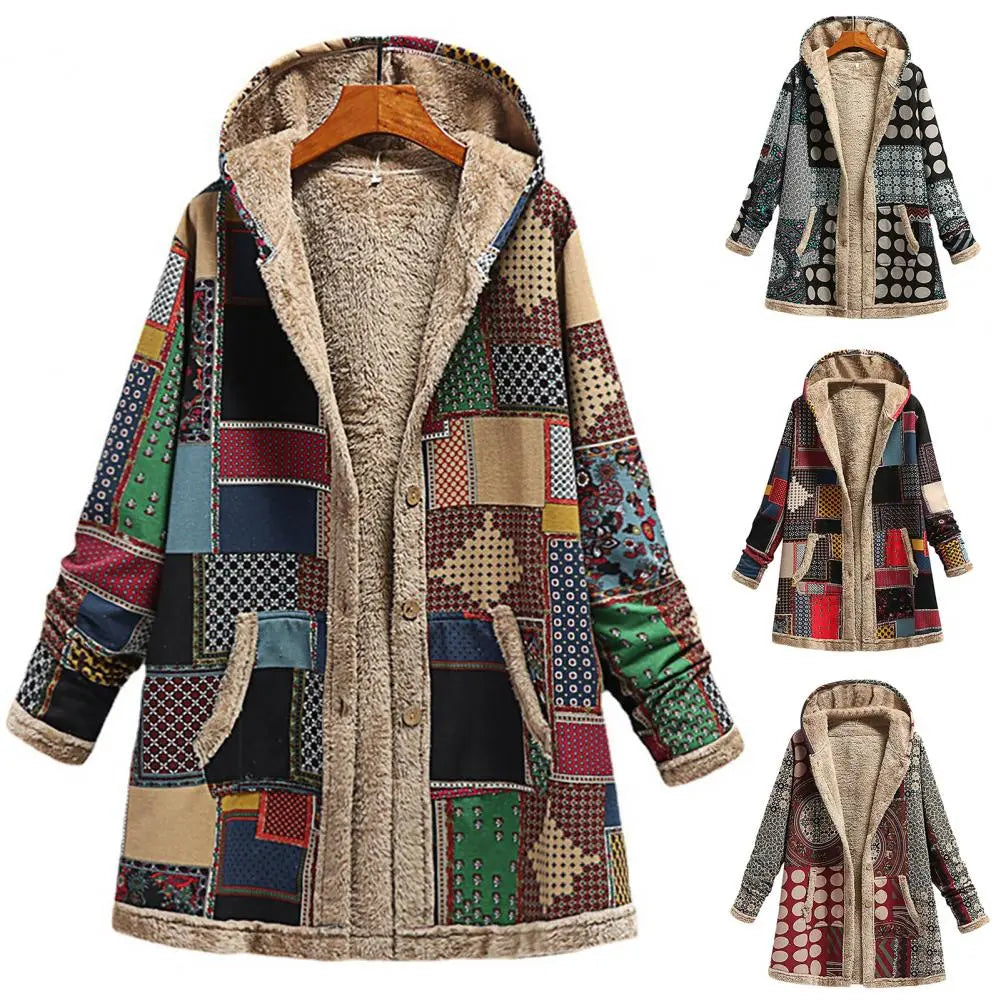 Cappotto invernale vintage Aria - Accogliente giacca in pile con cappuccio e tasche