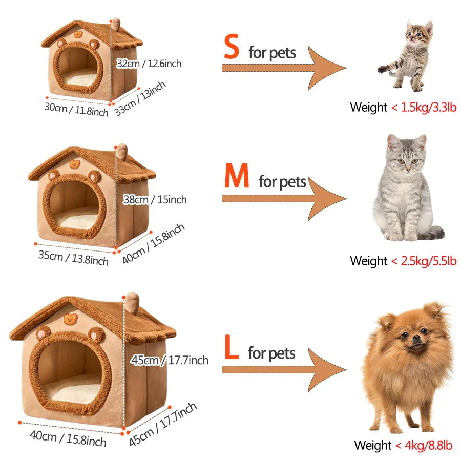 Casa plegable para mascotas - Cueva para gatos extraíble y lavable | Cama cómoda para perros y gatos pequeños