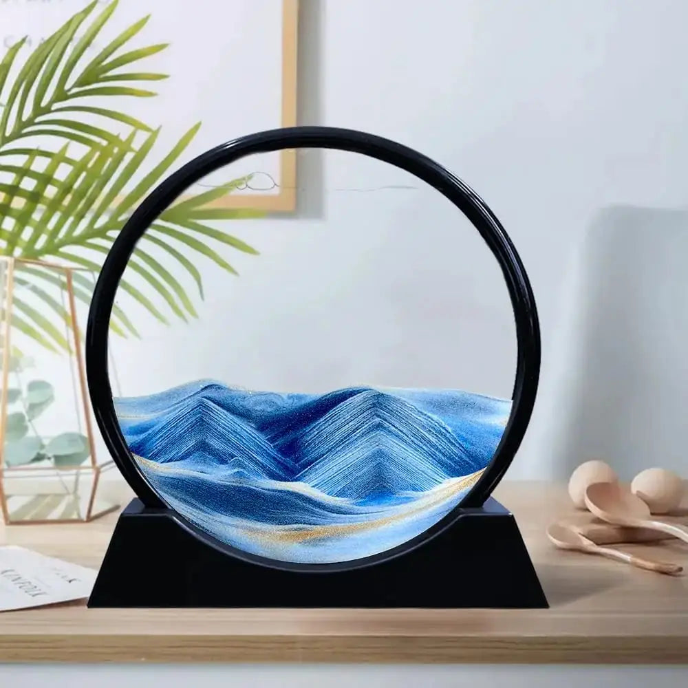 3D Sandkunstbild | Sanduhr mit Tiefsee-Sandlandschaft zur Entspannung & Schreibtischdekoration