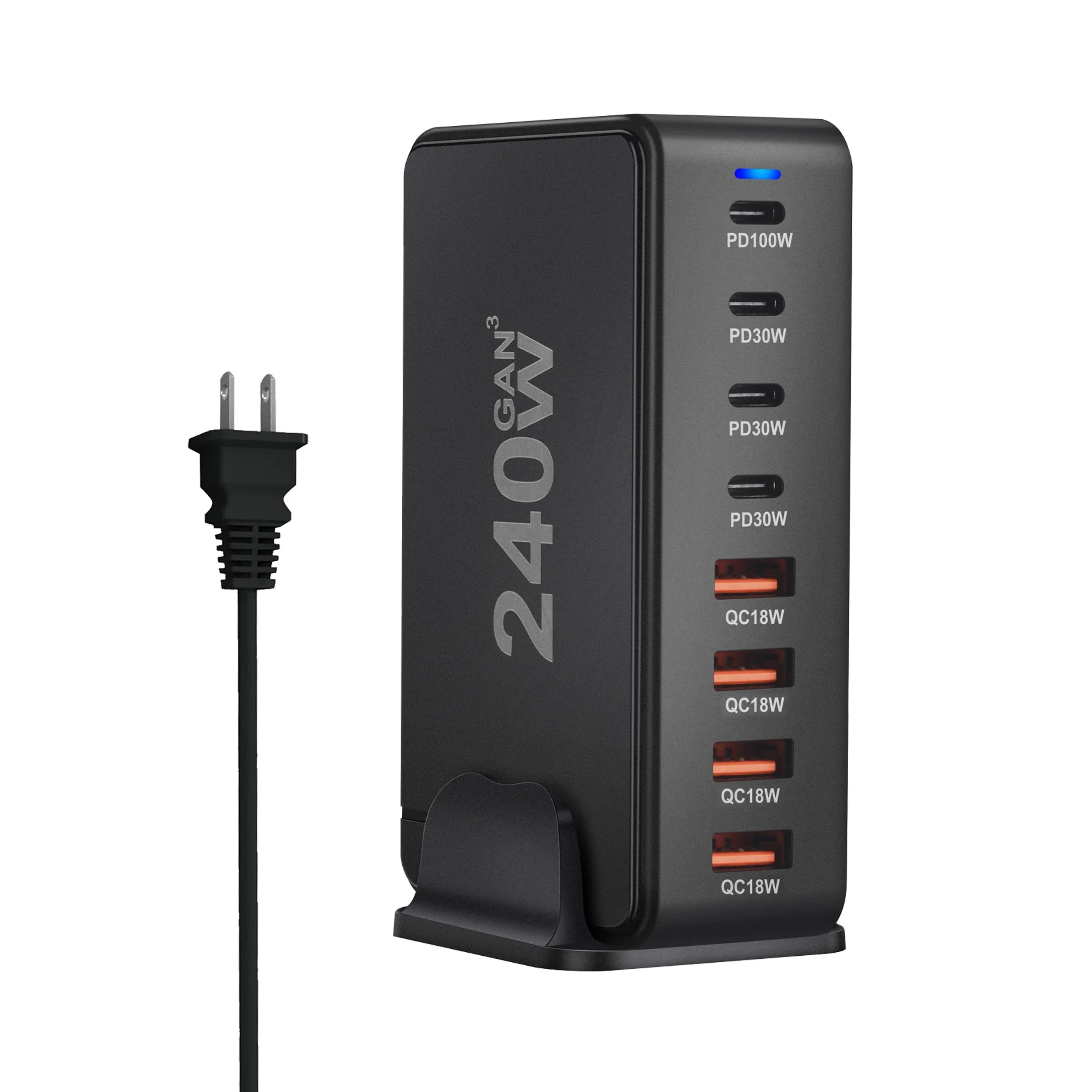 240 W pöytälaturi GaN - 8-porttinen USB Type C PD Quick Charge 3.0 pikalatausasema mobiililaitteille, kannettaville tietokoneille ja muille