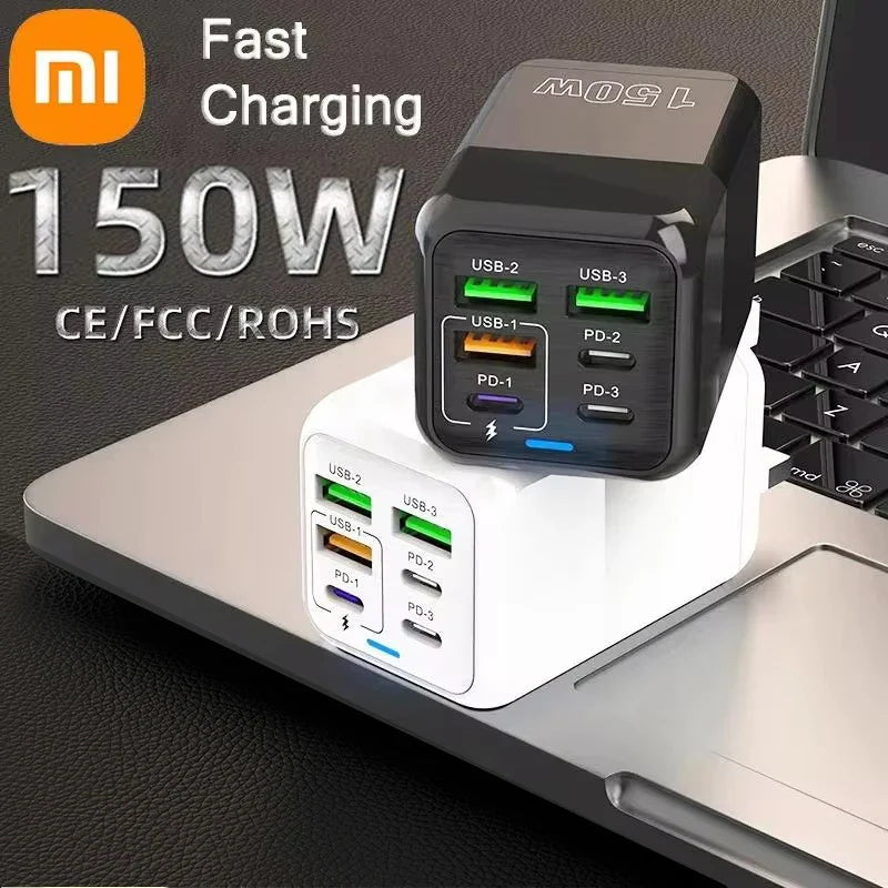 Xiaomi 150W Super Quick Charger Adapter – 6-Port PD Type C & QC 3.0 Fast Charging for iPhone, Samsung, PC, and More (10A Ultra High Speed)