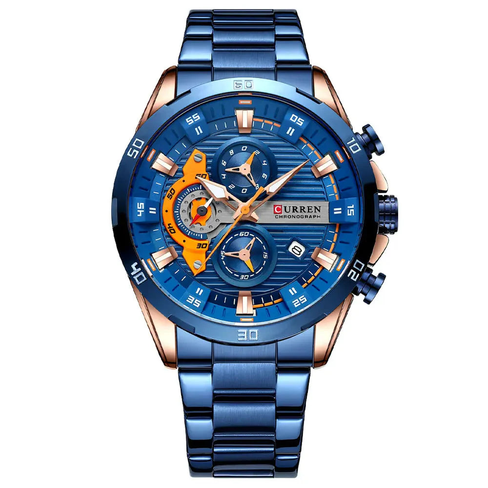 CURREN Stainless Steel Watches for Men - Creative Fashion Luminous Dial with Chronograph