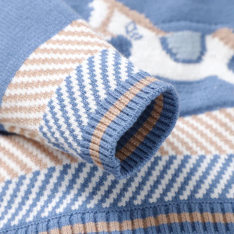 CozyBaby Blue Knit Romper - pitkähihainen vastasyntyneen haalari pojille ja tytöille