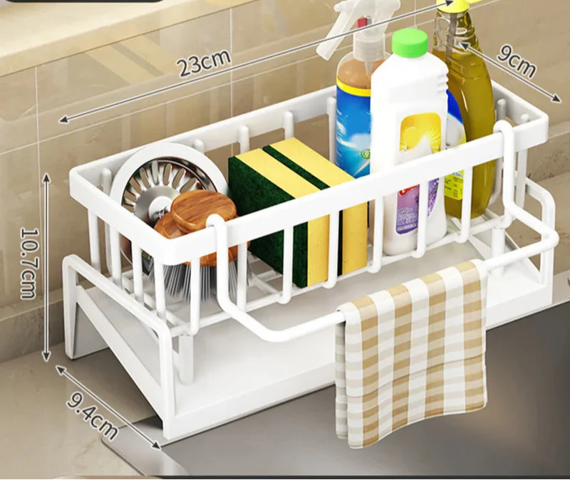 Sara Kitchen Drain Rack – Soap Sponge Holder & Towel Shelf, Plastic Organizer