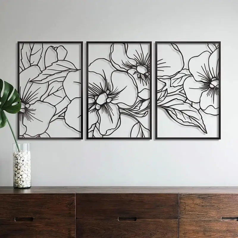 Arte de Parede Floral em Linha Única