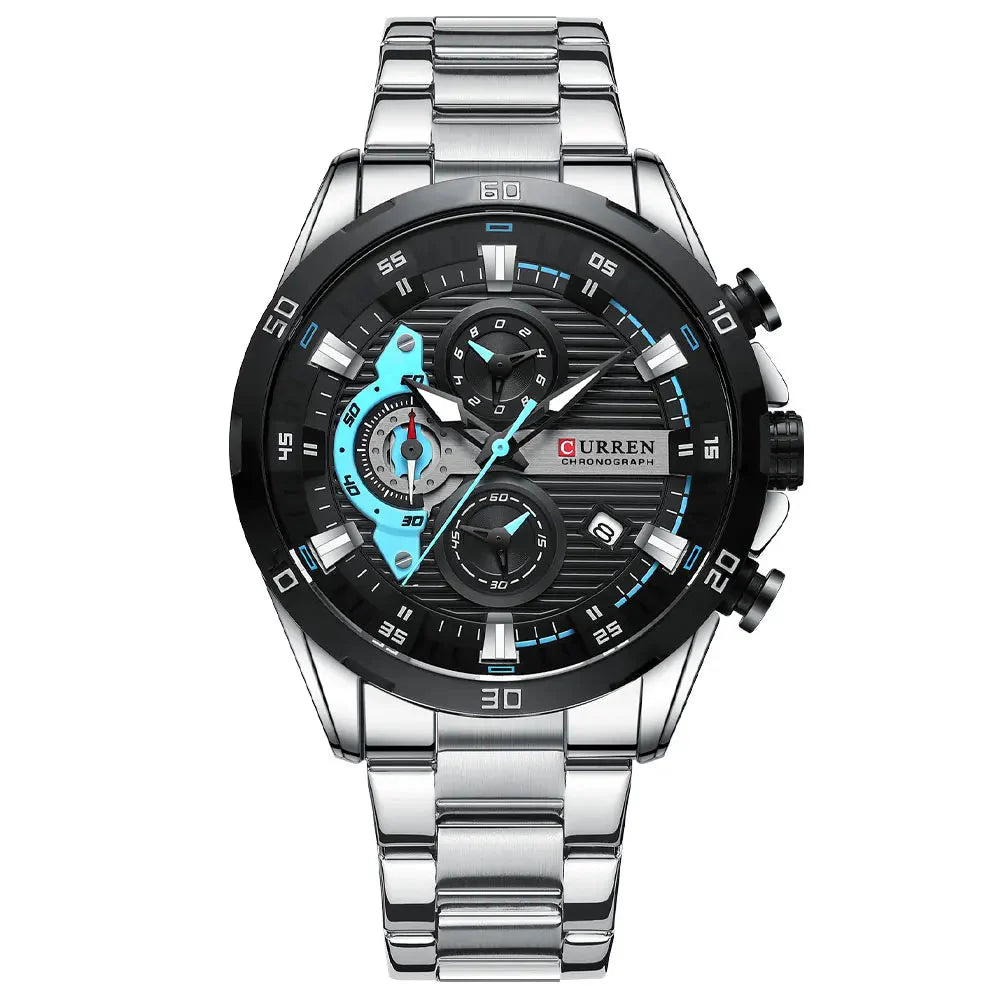 CURREN Stainless Steel Watches for Men - Creative Fashion Luminous Dial with Chronograph