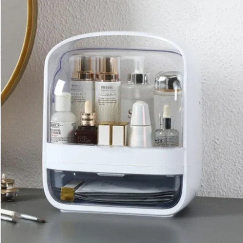 Sara’s Portable Dustproof Makeup Organizer - Elegant Desktop Storage Box for Home and Beauty Lovers