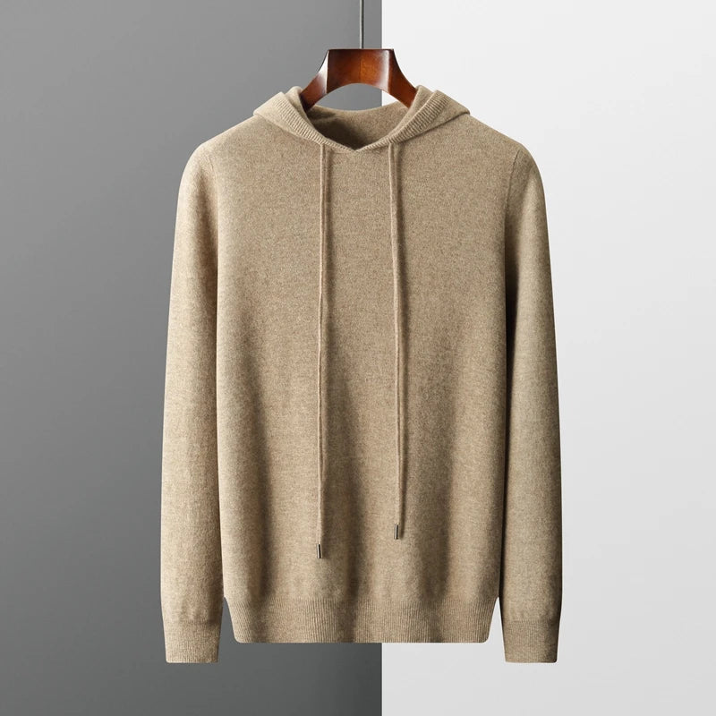 Micheal: Sweater met capuchon - 100% merinowol uit Australië: gebreid sweatshirt voor de herfst en winter