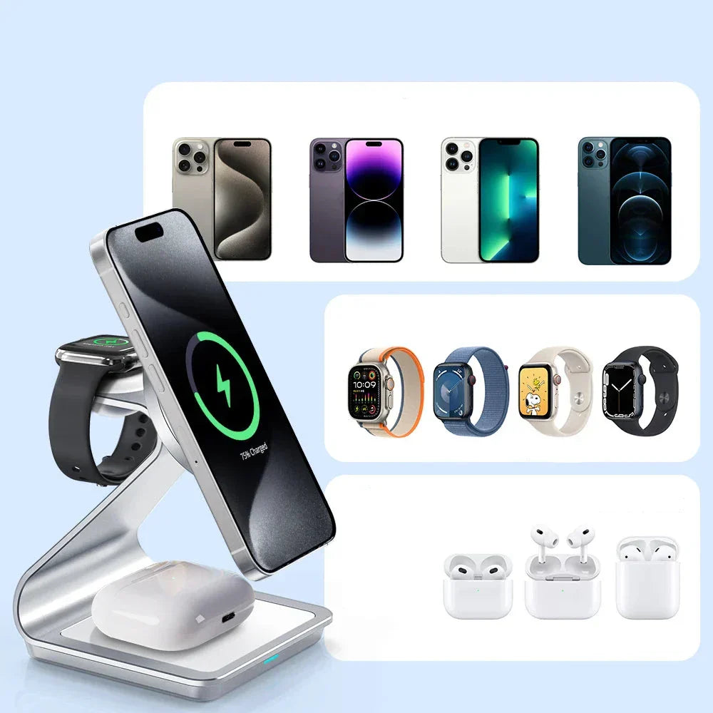 Magnetique - Caricabatterie Wireless 3 in 1 30W per iPhone, Apple Watch e AirPods