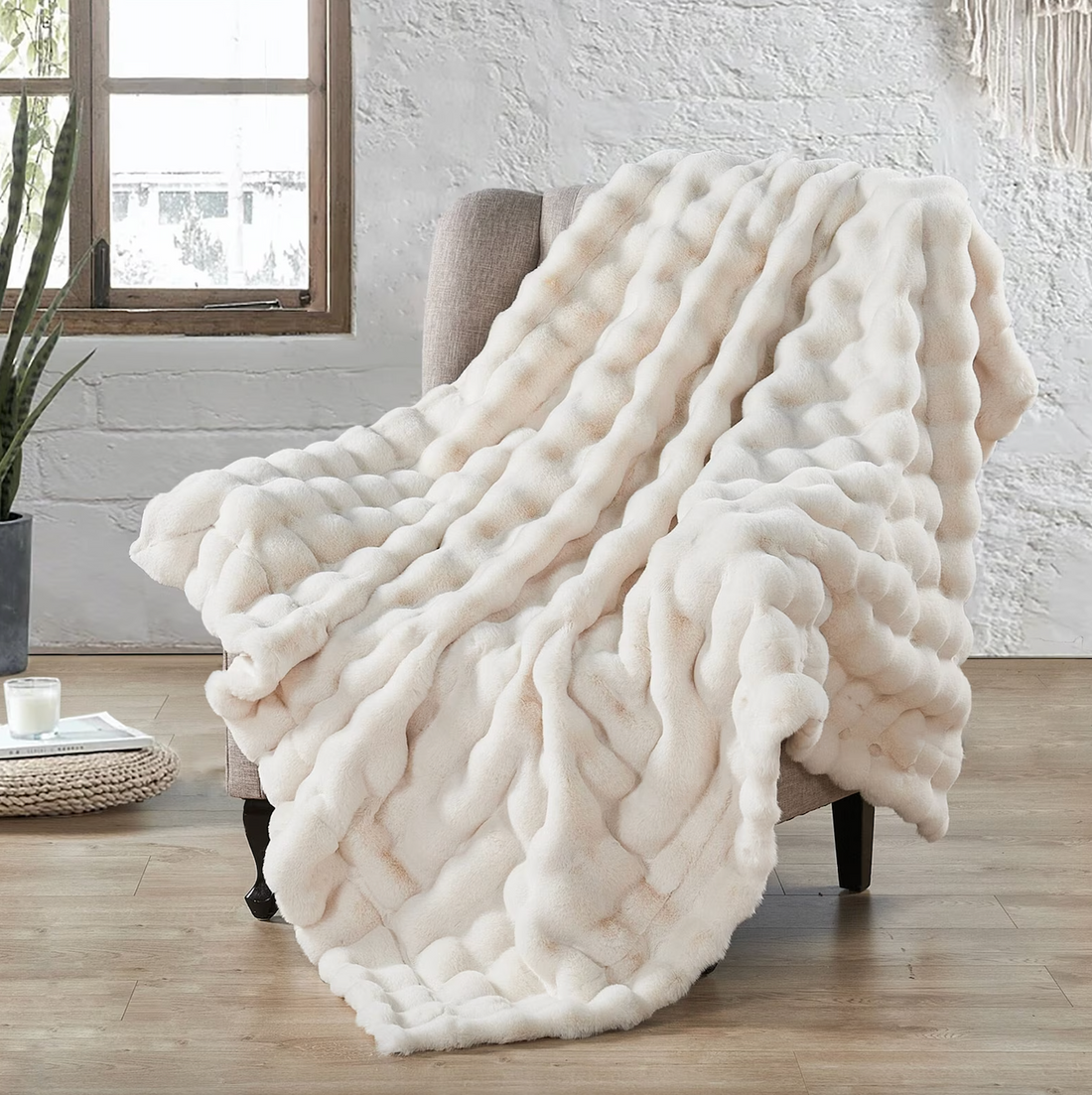 Super Mjuk Fluffig Lyx Kanin Fuskpäls Wave Throw - 4 färger