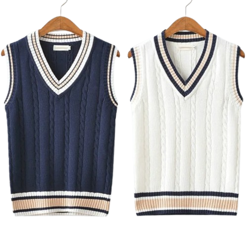 James Retro V-hals Sweatervest - Gestreept Preppy-stijl Chique mouwloos breisel