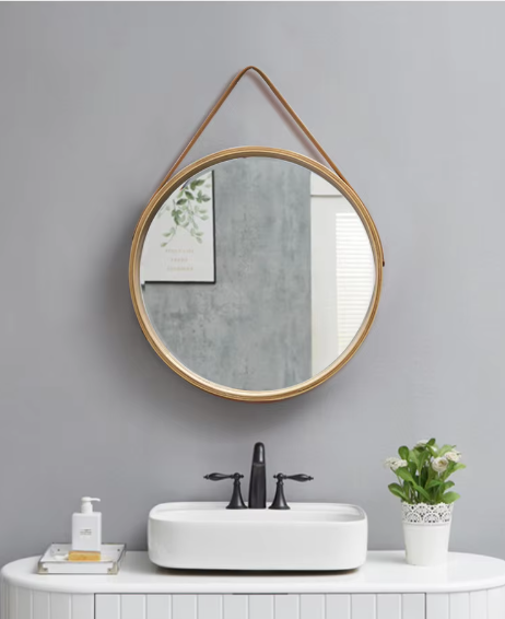 Sarah Round Wooden Wall-Mounted Vanity Mirror – Elegant Dressing and Makeup Mirror