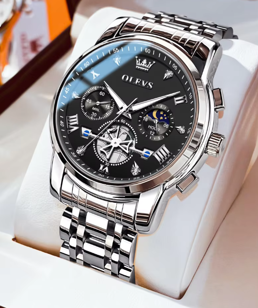 OLEVS Classic Herren Uhr – Luxus Quarz Chronograph mit Mondphase