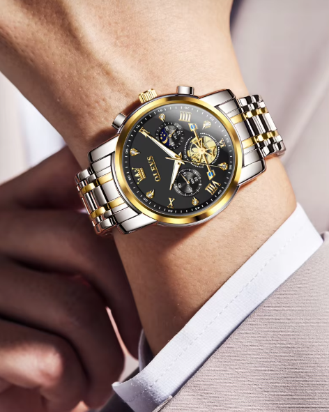 OLEVS Orologio Classico da Uomo – Cronografo di Lusso al Quarzo con Fase Lunare