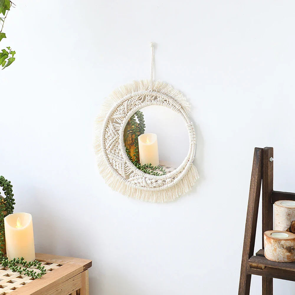 Bohemian Macramé Round Mirror