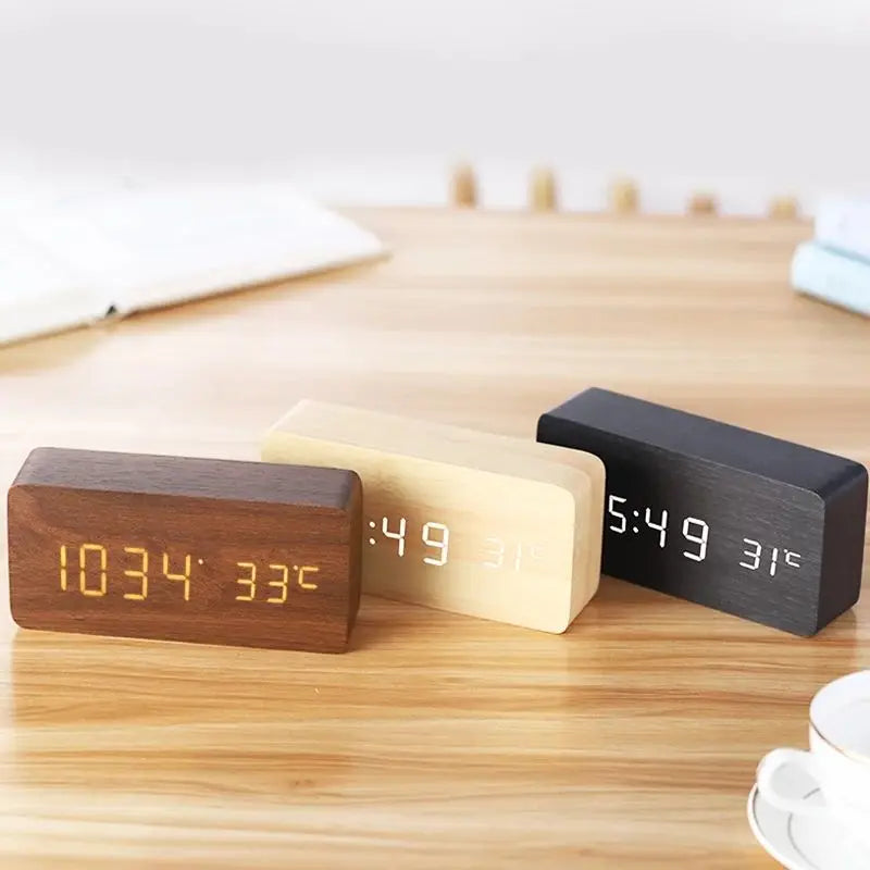 WoodTime – Digital Wooden Alarm Clock with LED Display