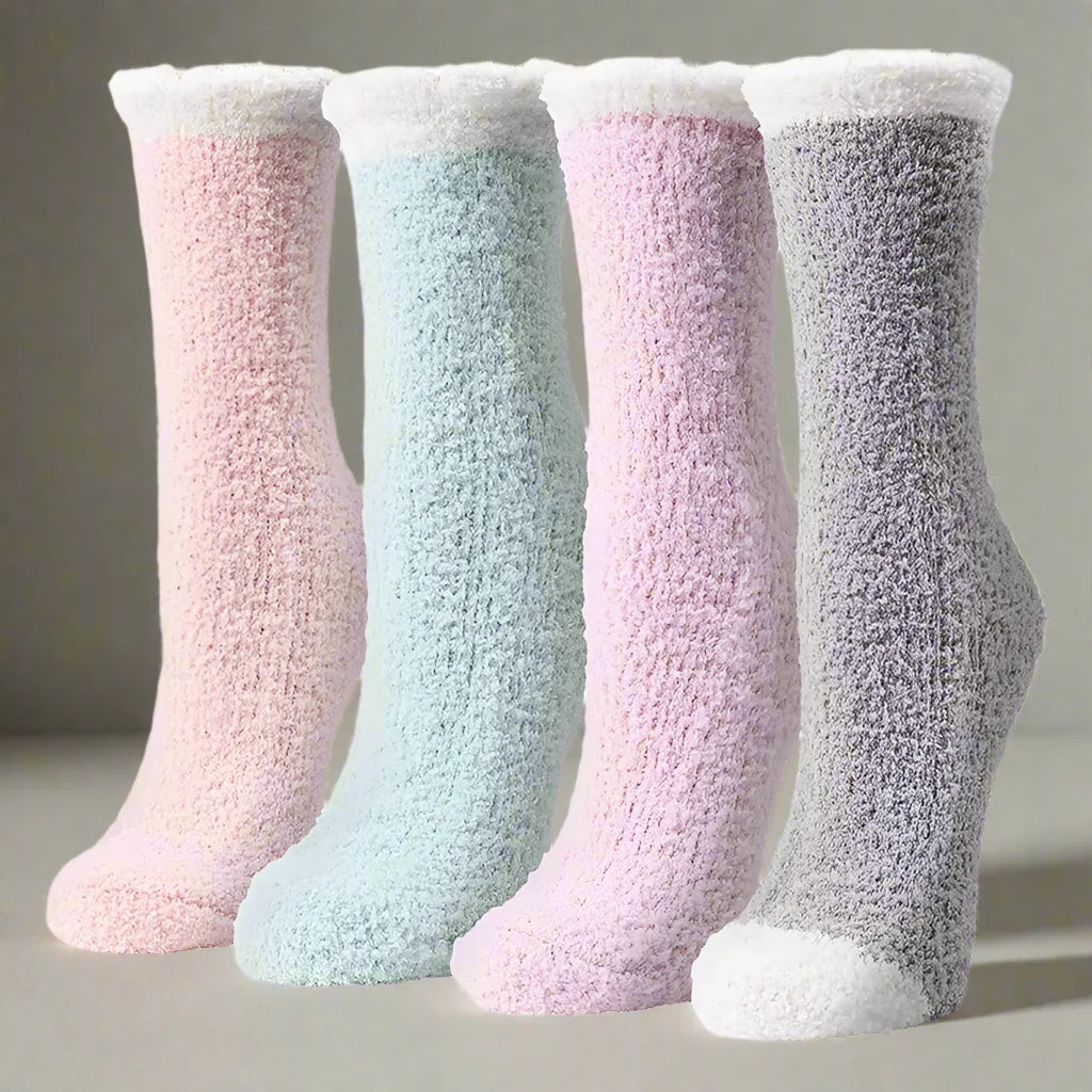 Chaussettes d'hiver en peluche pour femmes Clara - 4 paires de chaussettes de pantoufle thermiques douces