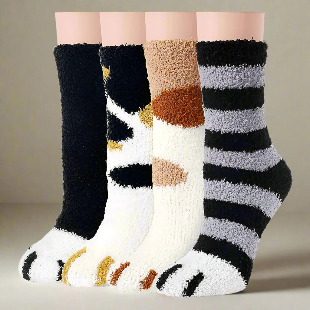 Chaussettes d'hiver en peluche pour femmes Clara - 4 paires de chaussettes de pantoufle thermiques douces