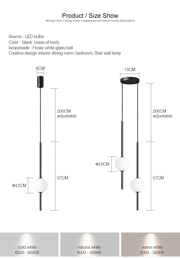 Moole Doon - Lampes suspendues nordiques simples en forme de boule de verre