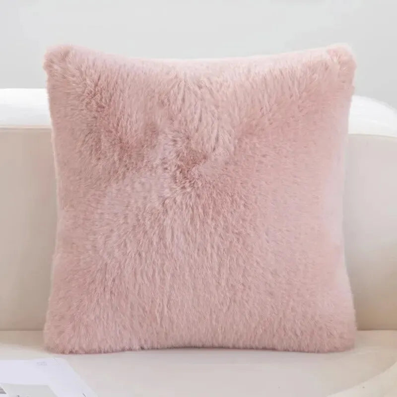 PlushWarmth - Rabbit Fur Cushion Cover for Home Decor