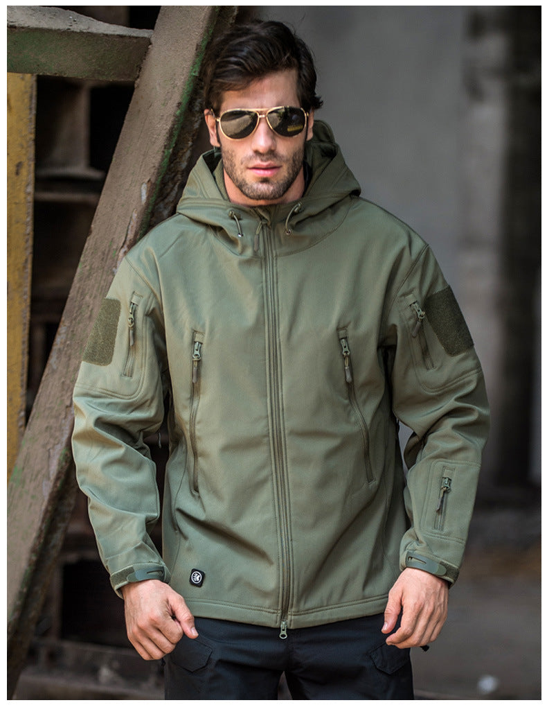 Soft Shell Jacket - Men's Tactical Windproof Waterproof Hooded Bomber Coat