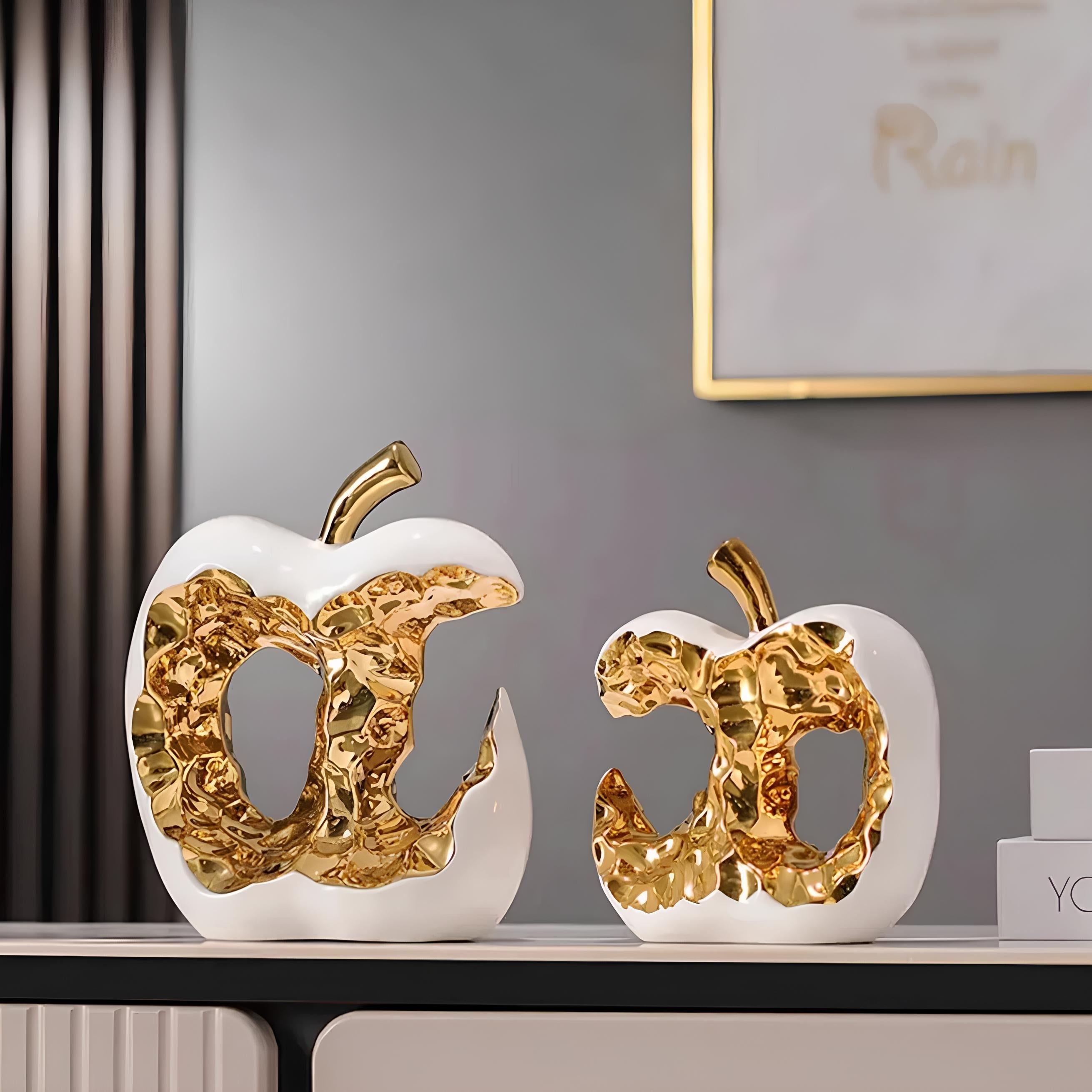 Gold-plated Hollow Apple Ceramic Sculpture Ornament