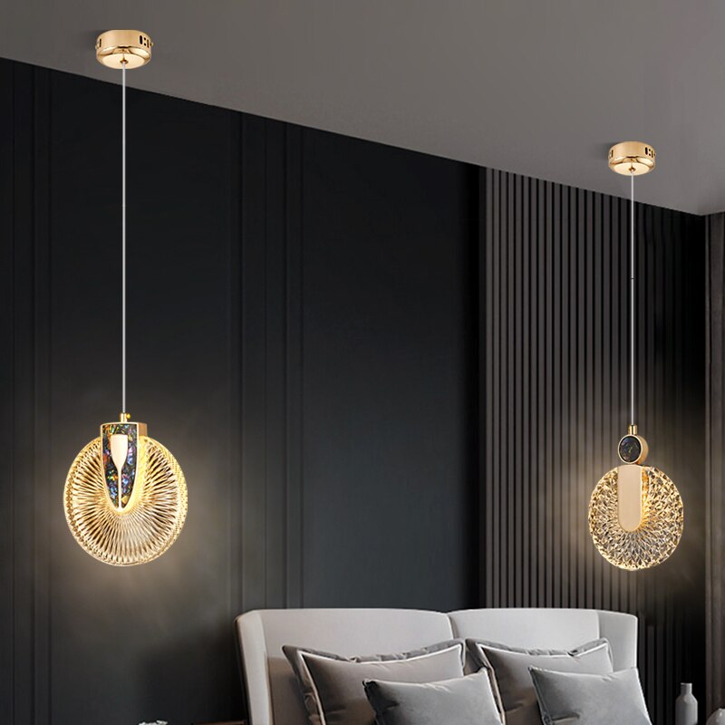 DUN Luxury Gold Led Pendant Light Round Crystal Hanging Lamp