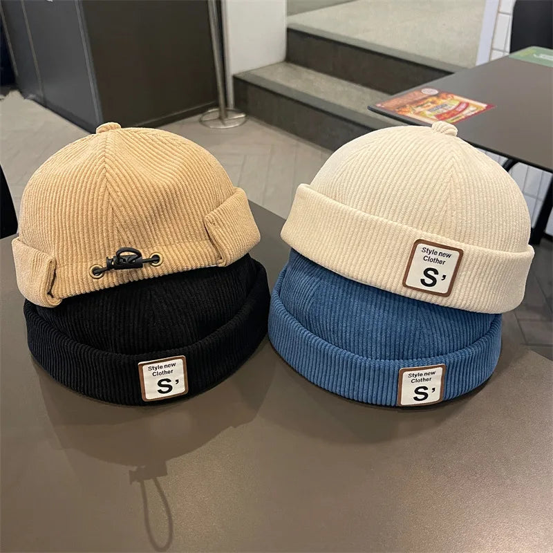 Chapéu de Bebé em Corduroy Aconchegante Sem Aba | Gorro Docker Ajustável de Inverno para Crianças