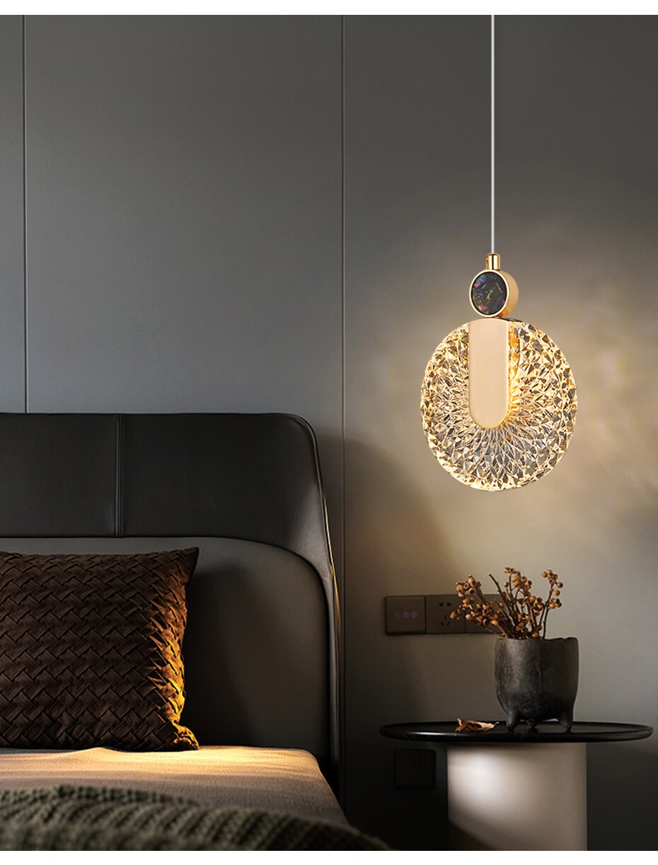 DUN Luxury Gold Led Pendant Light Round Crystal Hanging Lamp