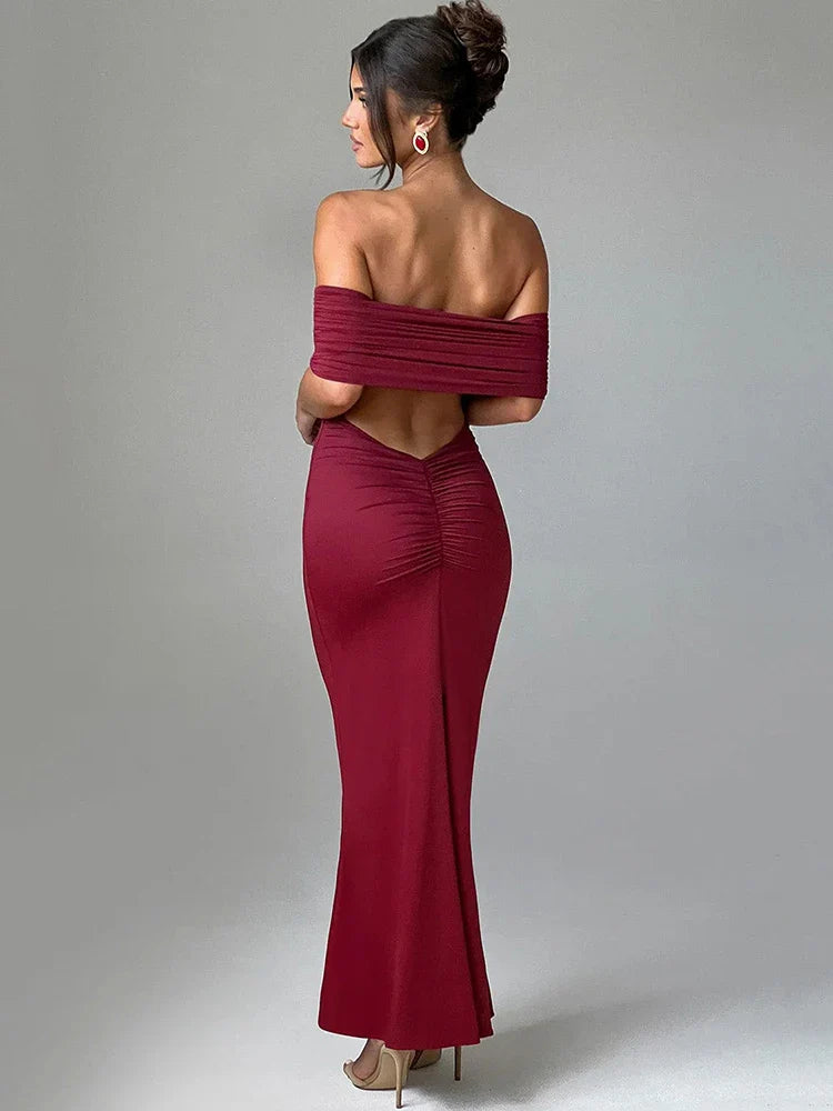 Sara Bezramenné Bezzadní Sexy Maxi Šaty – Elegantní Černé Bodycon Klubové Oblečení