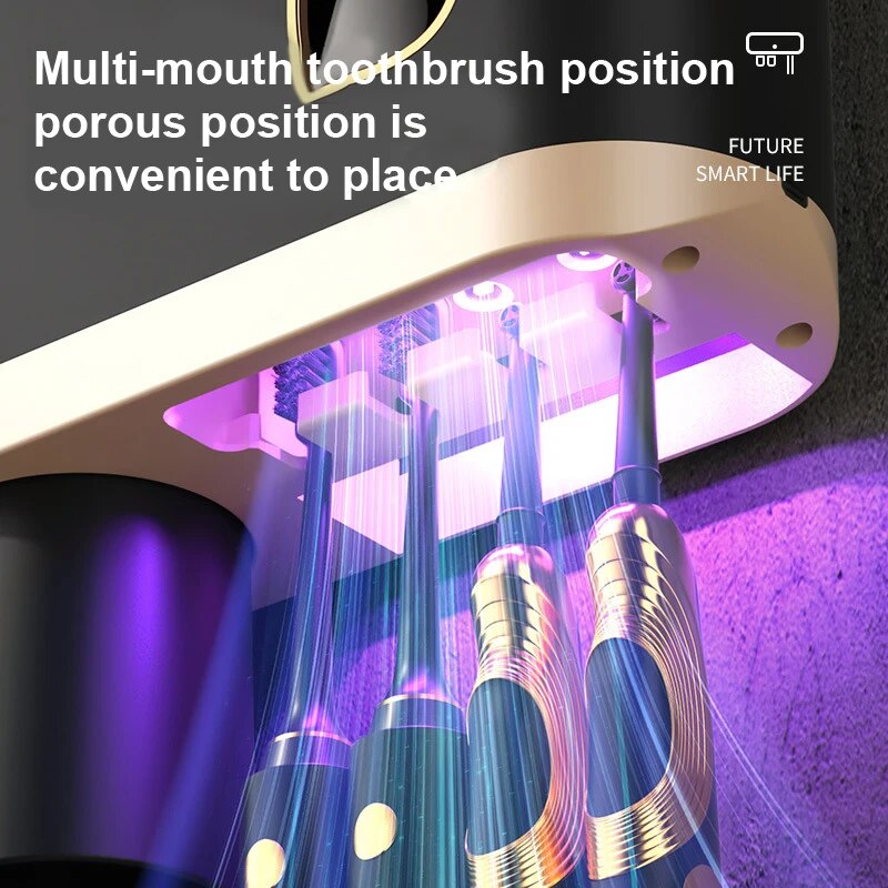 UV Sterilization Toothbrush Holder Magnetic Tooth Cup Bathroom Toothpaste Squeezer Smart Light Energy USB Charging