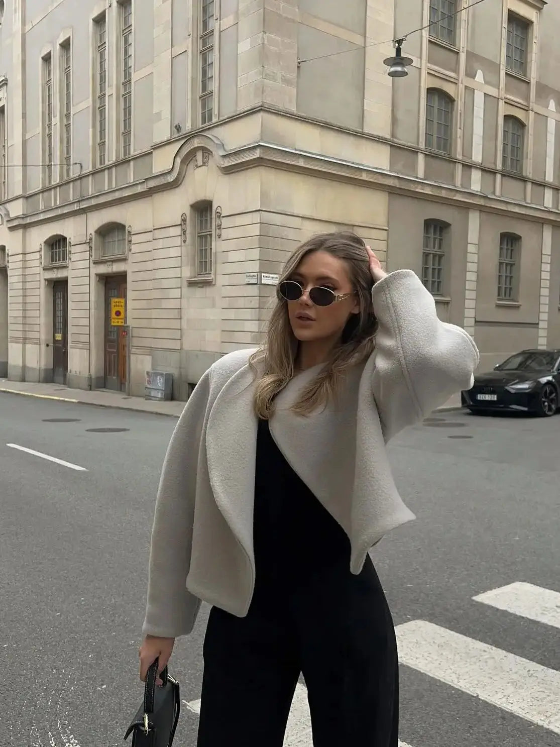 Casaco de Lã Casual para Mulheres - Cardigan de Manga Longa com Decote em V para a Rua Alta no Outono e Inverno