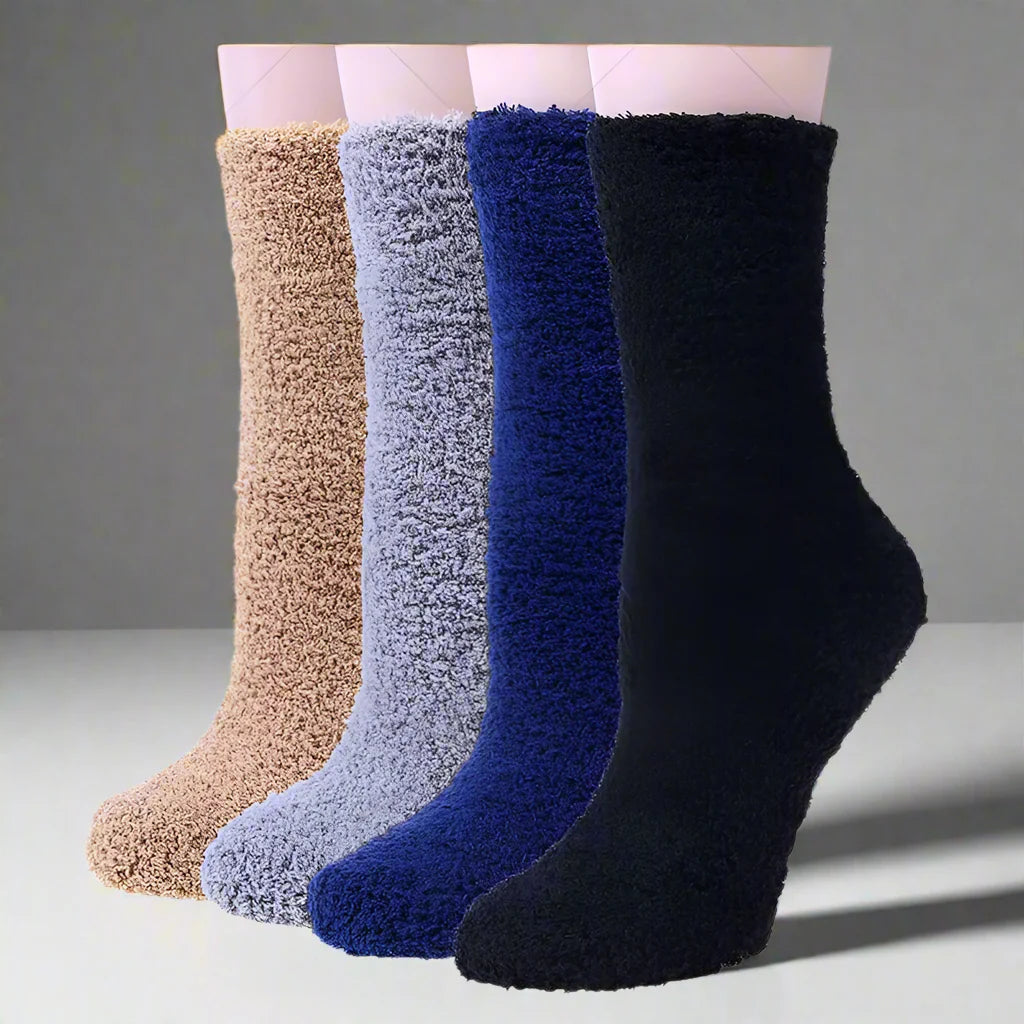 Chaussettes d'hiver en peluche pour femmes Clara - 4 paires de chaussettes de pantoufle thermiques douces