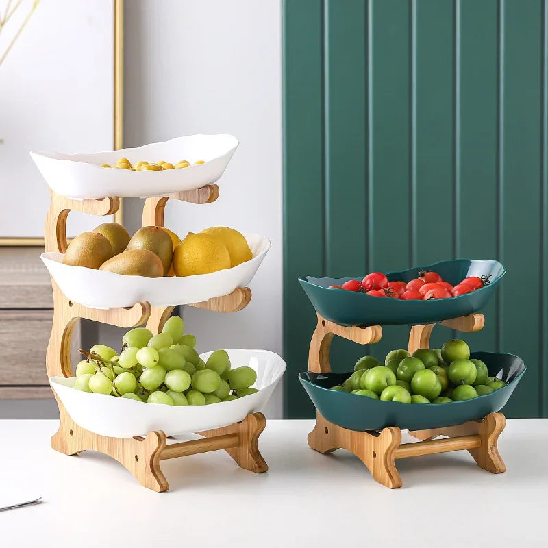 Vrimlo Layered Wooden Kitchen Fruit Bowl