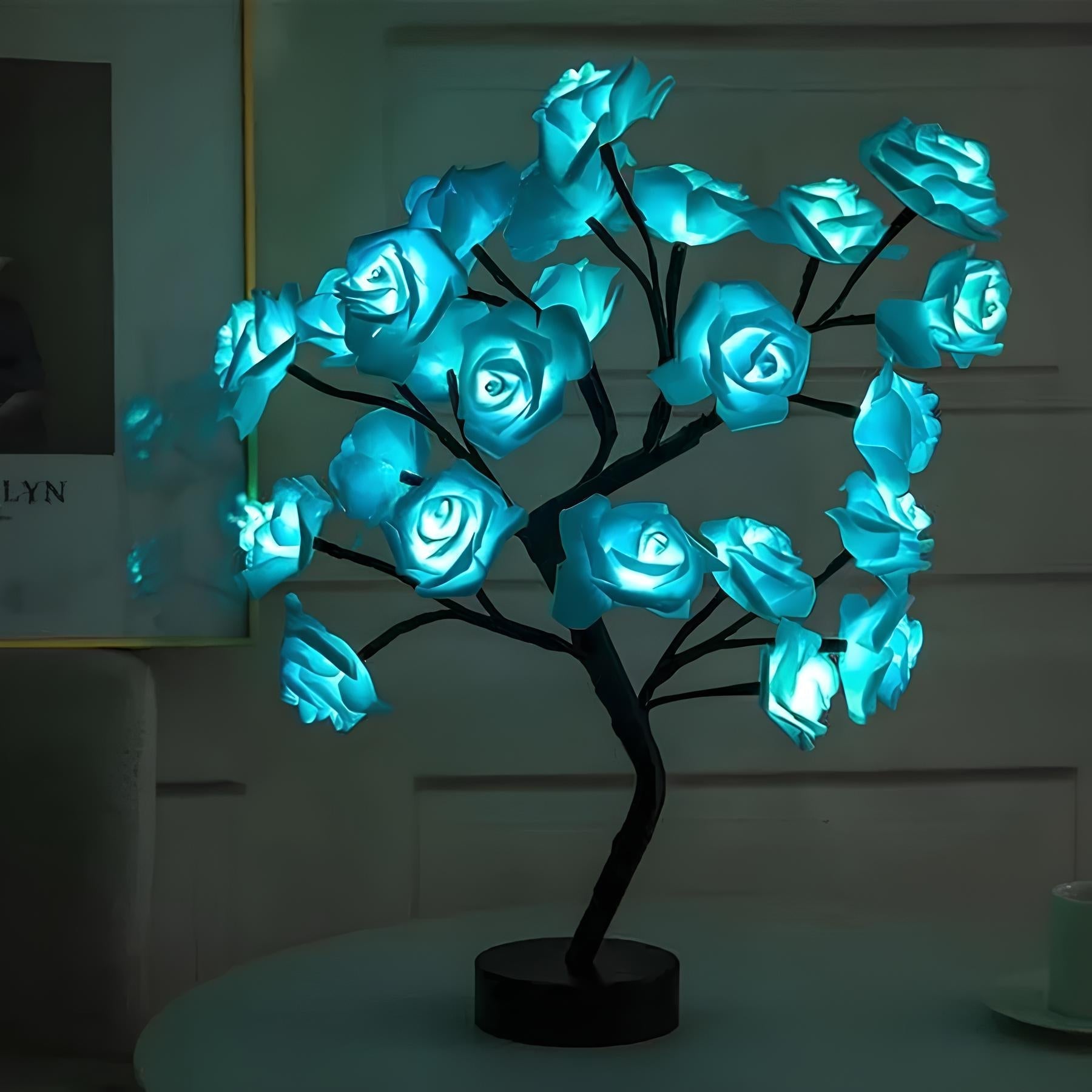 Lâmpada de Árvore de Rosa LED 24 Flores, Luz Noturna, Alimentada por USB