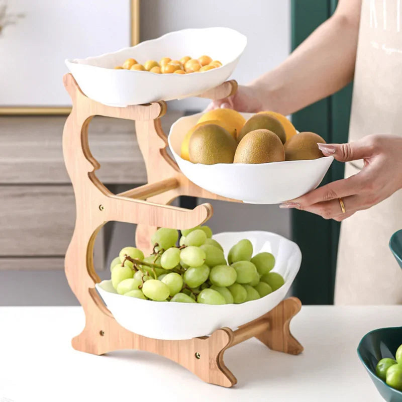 Vrimlo Layered Wooden Kitchen Fruit Bowl