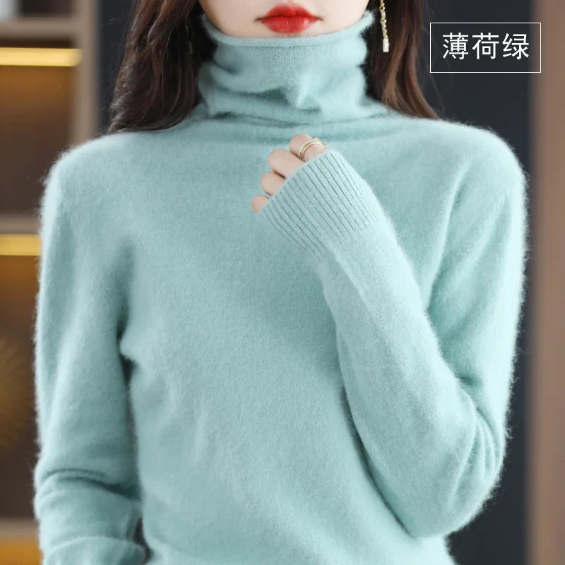 Noemi: Japenese-knit: High Collar 100% Cashmere Sweater - Women's Loose Pullover for Autumn/Winter