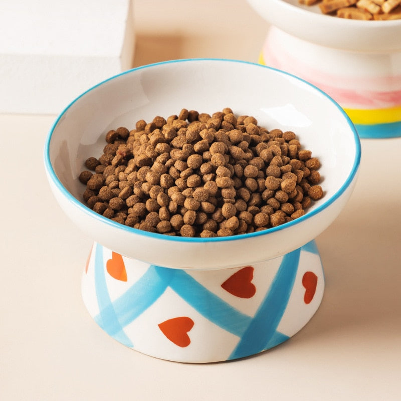 Sweetheart Ceramic Round Elevated Cat Bowls