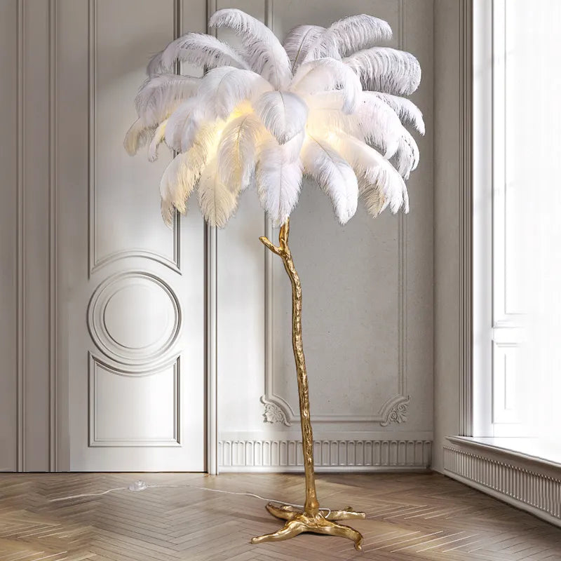 Lampadaire en plumes d'autruche