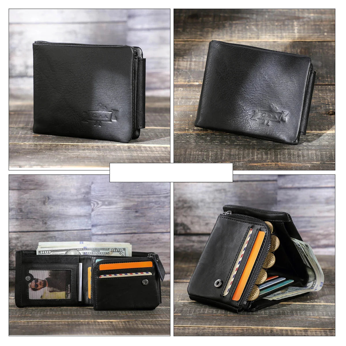 Carteira de Homem Trifold em Couro Genuine Victor – Couro Vintage com Bolso para Moedas e Proteção RFID