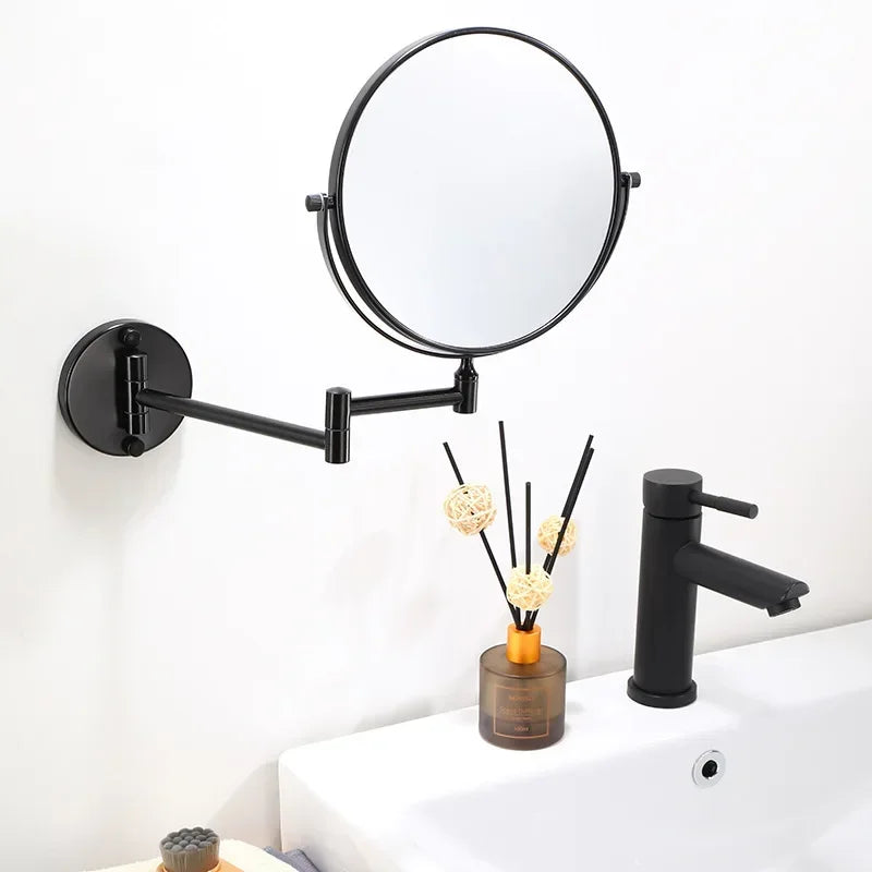 Sarah 8-Inch Magnifying Wall-Mounted Makeup Mirror – Black Aluminum Frame