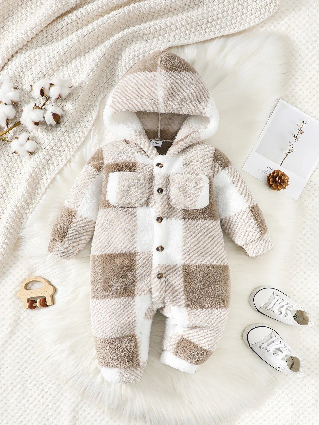 Cozy Plaid Baby Hooded Winter Romper (3-24 Months)