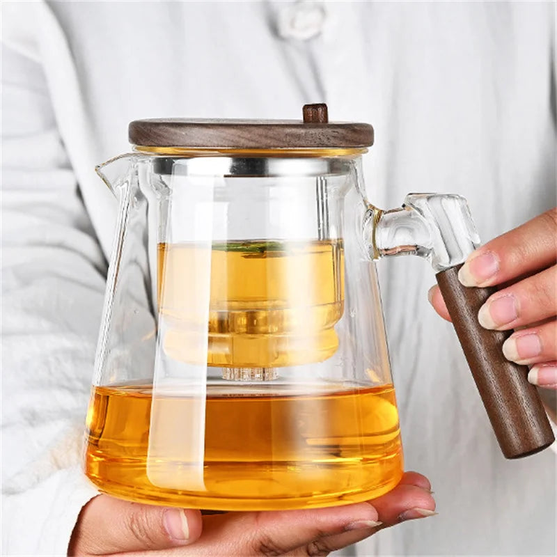 Wood Handle Glass Teapot